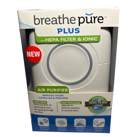 Breathe Pure Air Purifier Plug In HEPA Filter Ionic Removes Odors Night Light - Picture 1 of 7